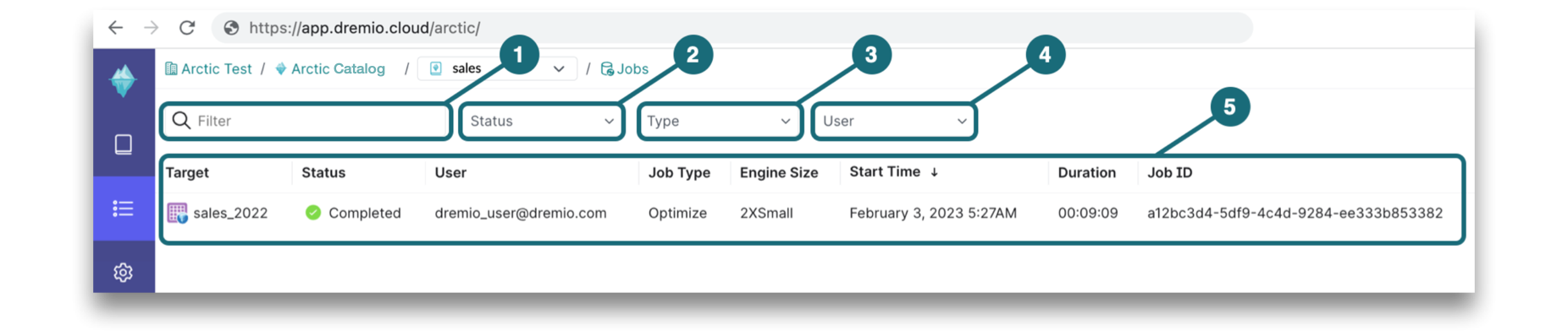 Managing optimization jobs on the Jobs page.