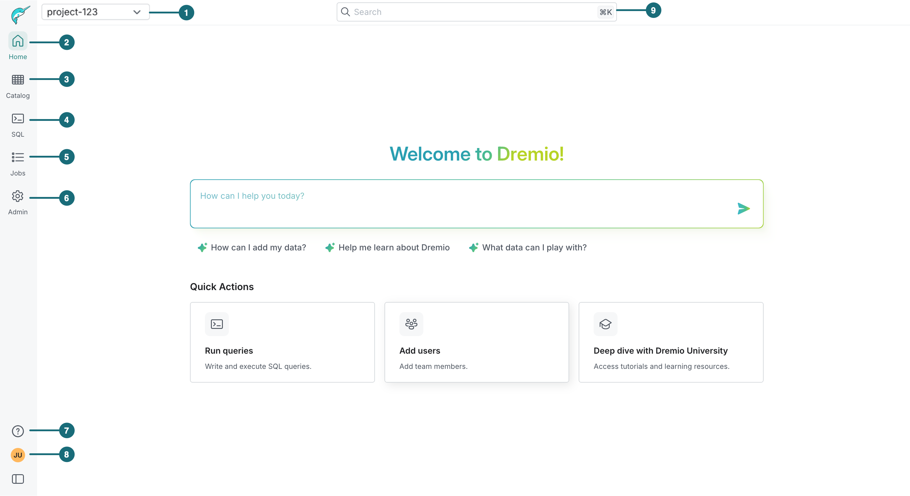 Dremio console navigation