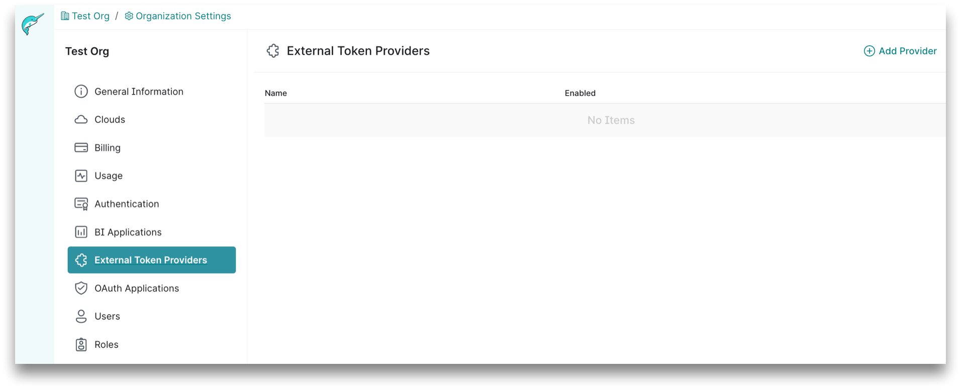 This is a screenshot showing the External Token Providers page.