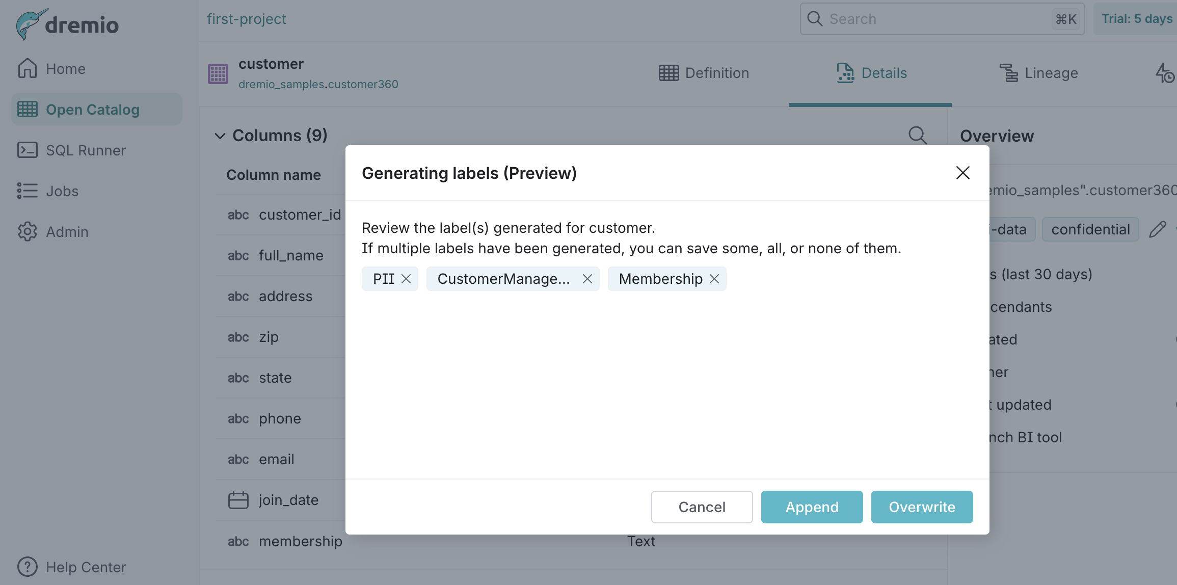 This screenshot is showing how to generate labels.
