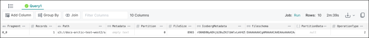 Query result snapshot on the SQL Runner page.