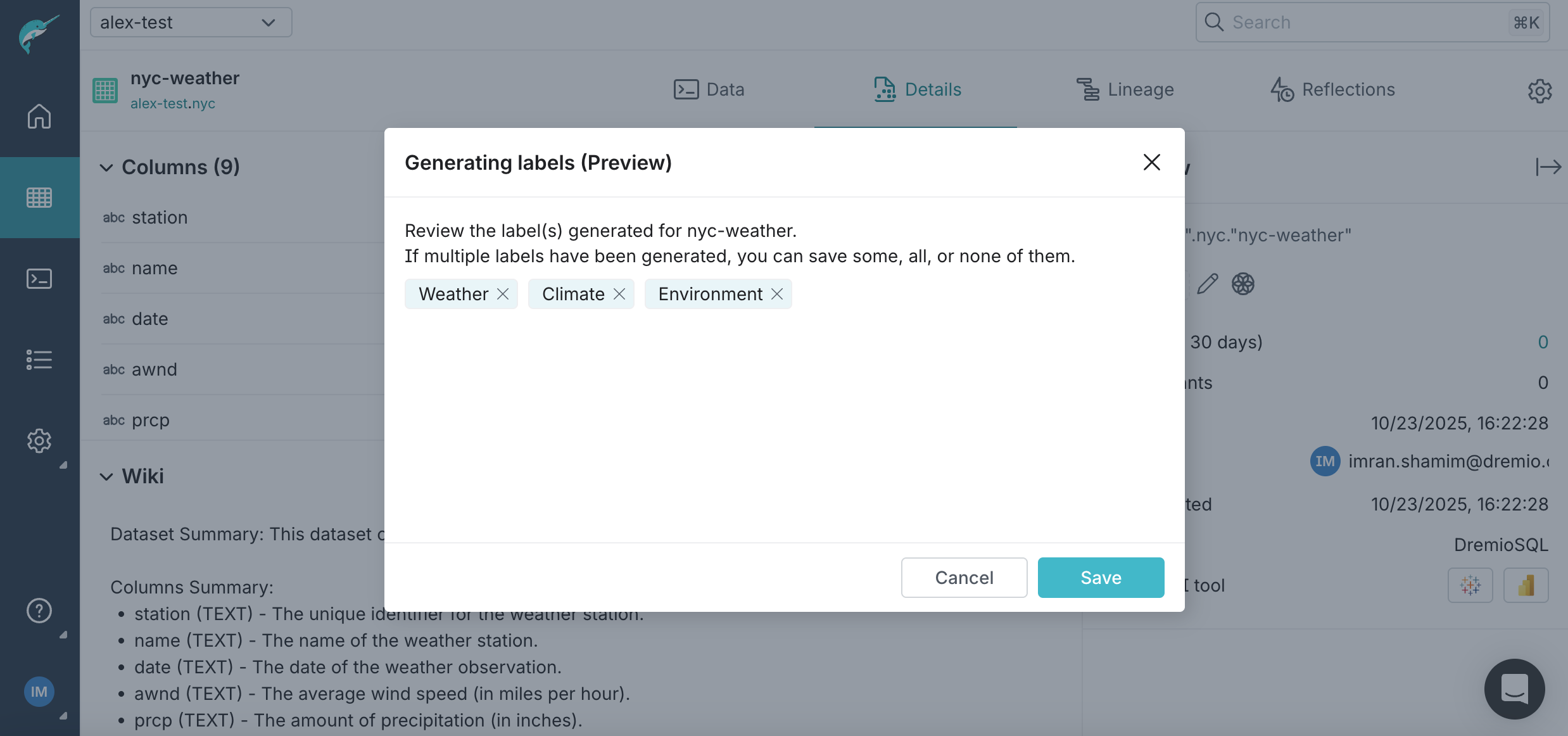 This screenshot is showing how to generate a label.