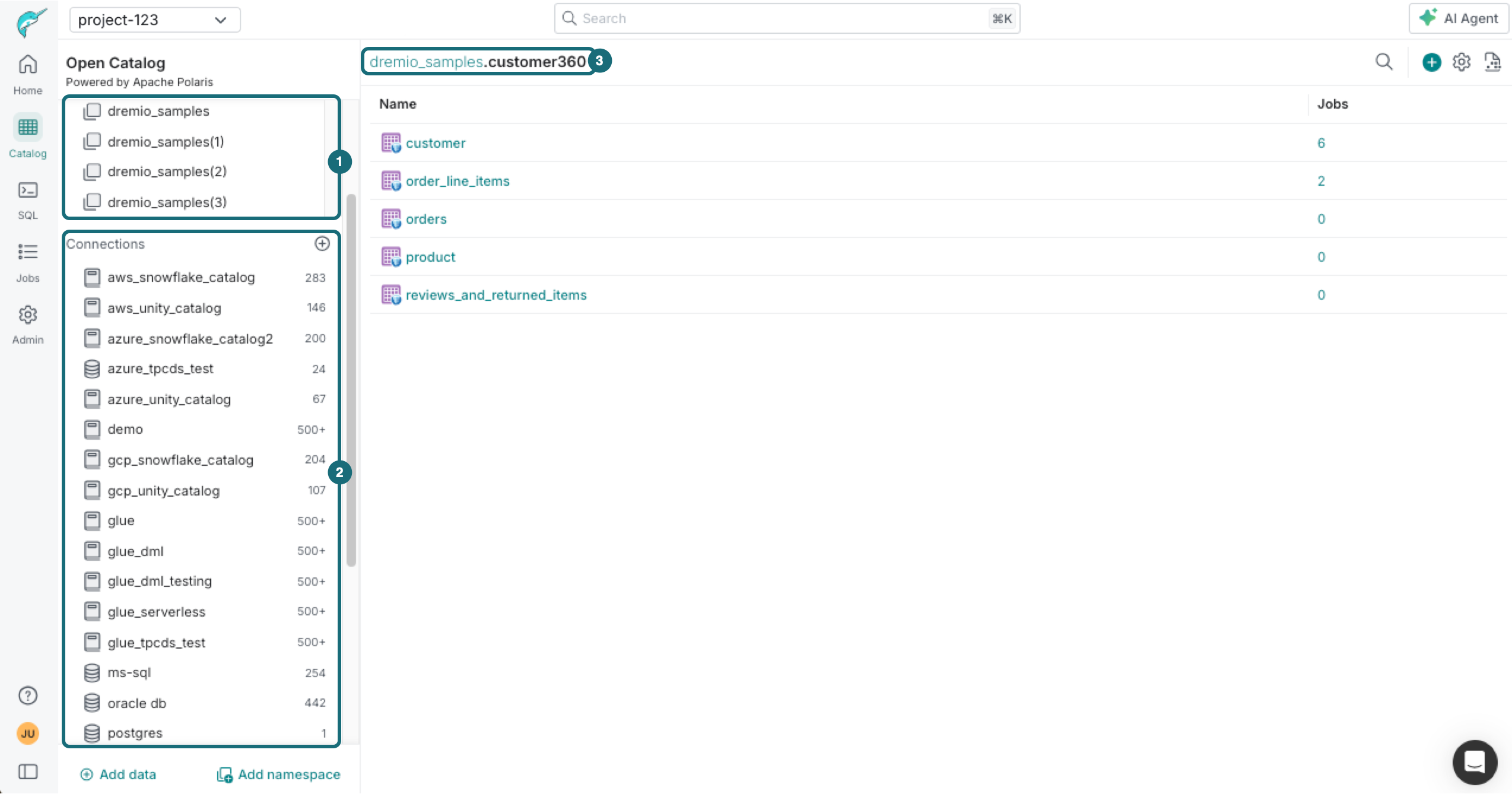 Open Catalog page navigation and management interface.