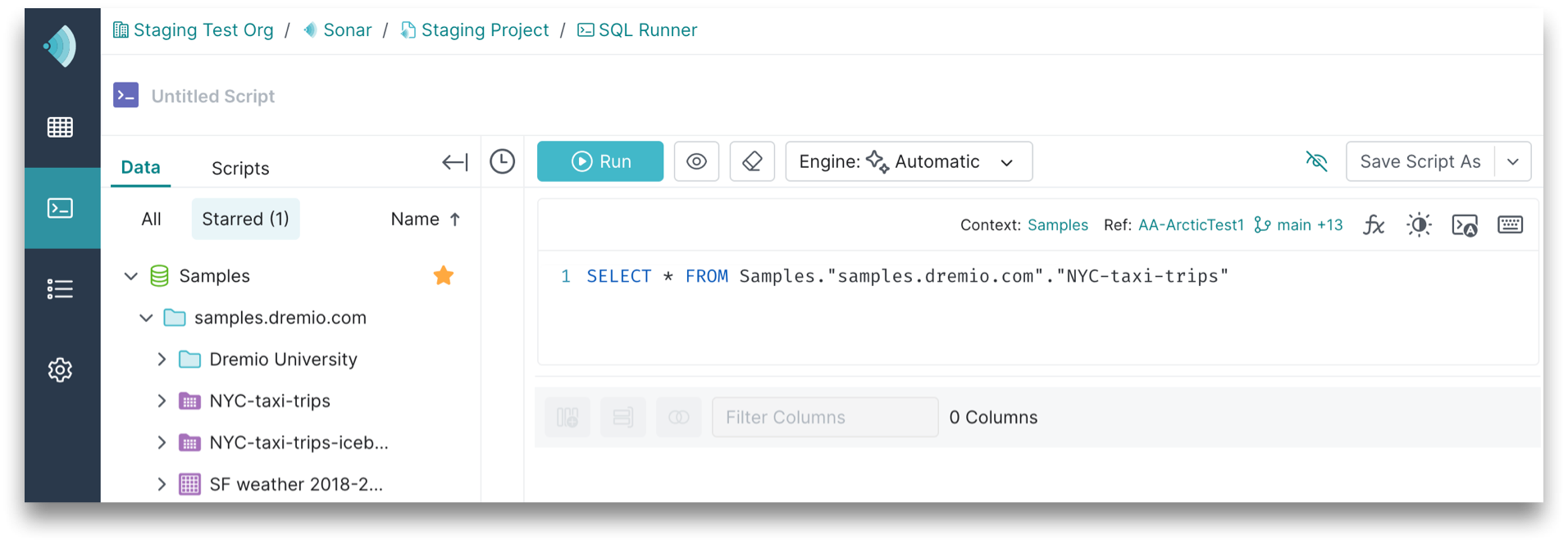 This screenshot is displaying the SELECT statement in the SQL Runner.