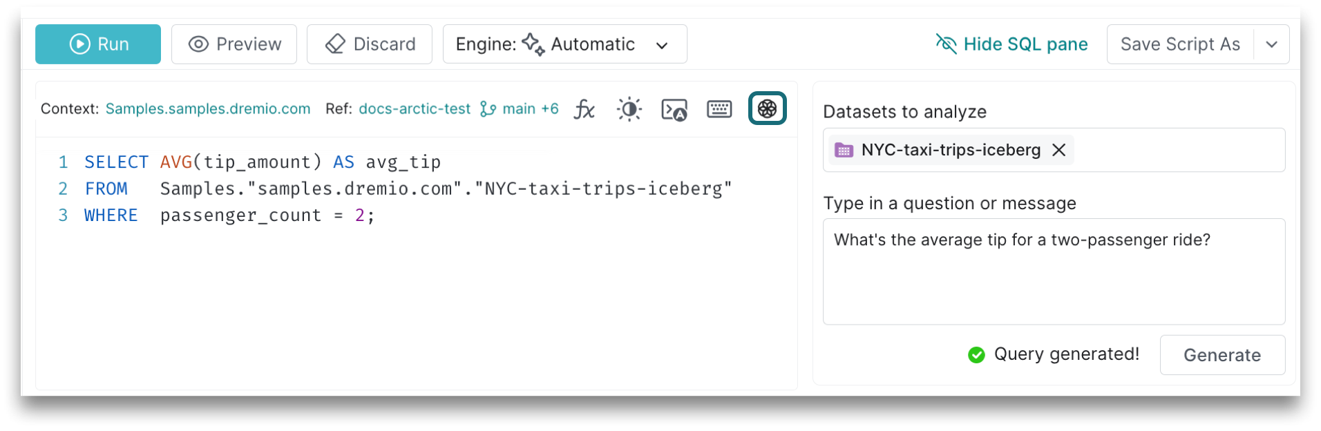 This is a screenshot showing the generated SQL using Text-to-SQL.