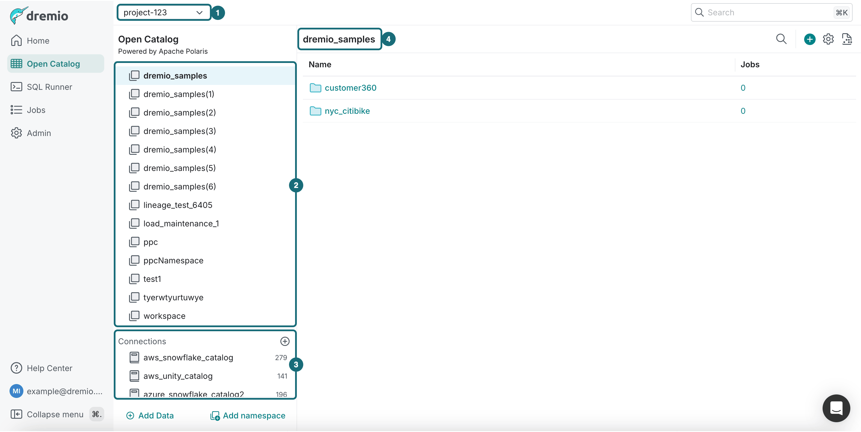 Open Catalog page navigation and management interface.